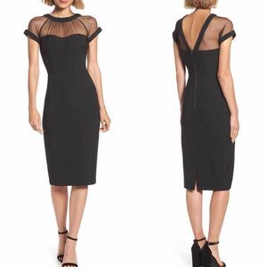 Maggy London Illusion Yoke Crepe Dress, Wedding Party Black Size 10, NWOT